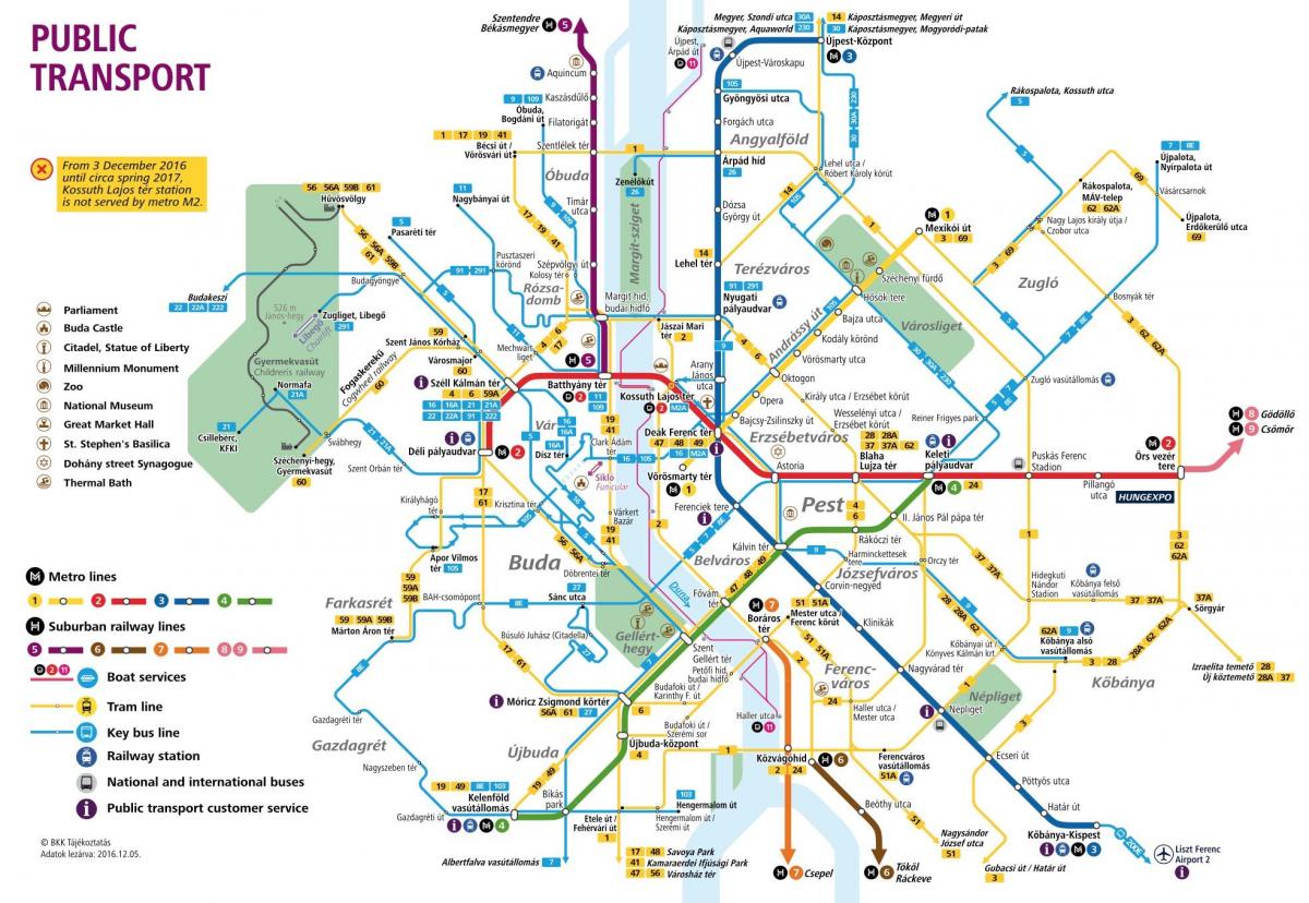 карта Будимпеште у јавном превозу